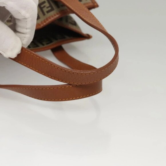 FENDI Zucchino Canvas Hand Bag Brown Gold Auth sw308 - Picture 8 of 16